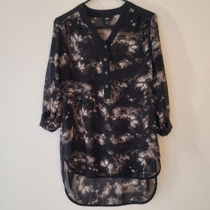 massimo black & brown sheer flowy blouse 90s grunge office top